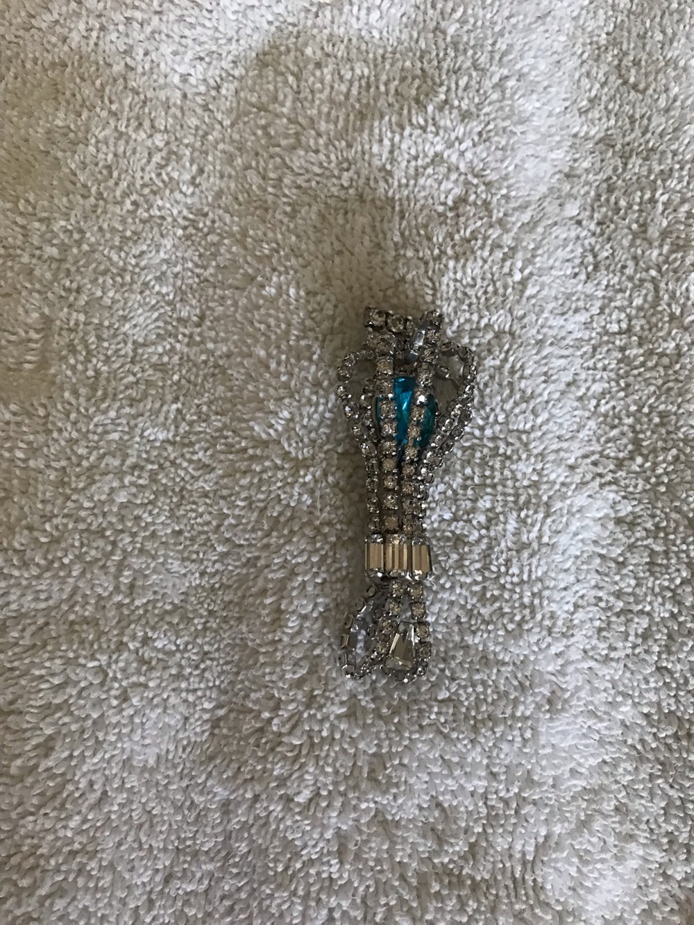 Vintage Rhinestone Drop Brooch with Teal Accent